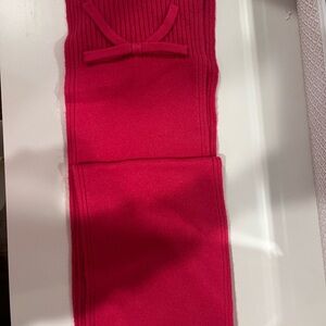 Red Knit Scarf with Bow Detail